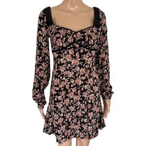 Y2K Babydoll Floral Mini Dress S Milkmaid Dark Romantic Cottagecore Whimsigoth
